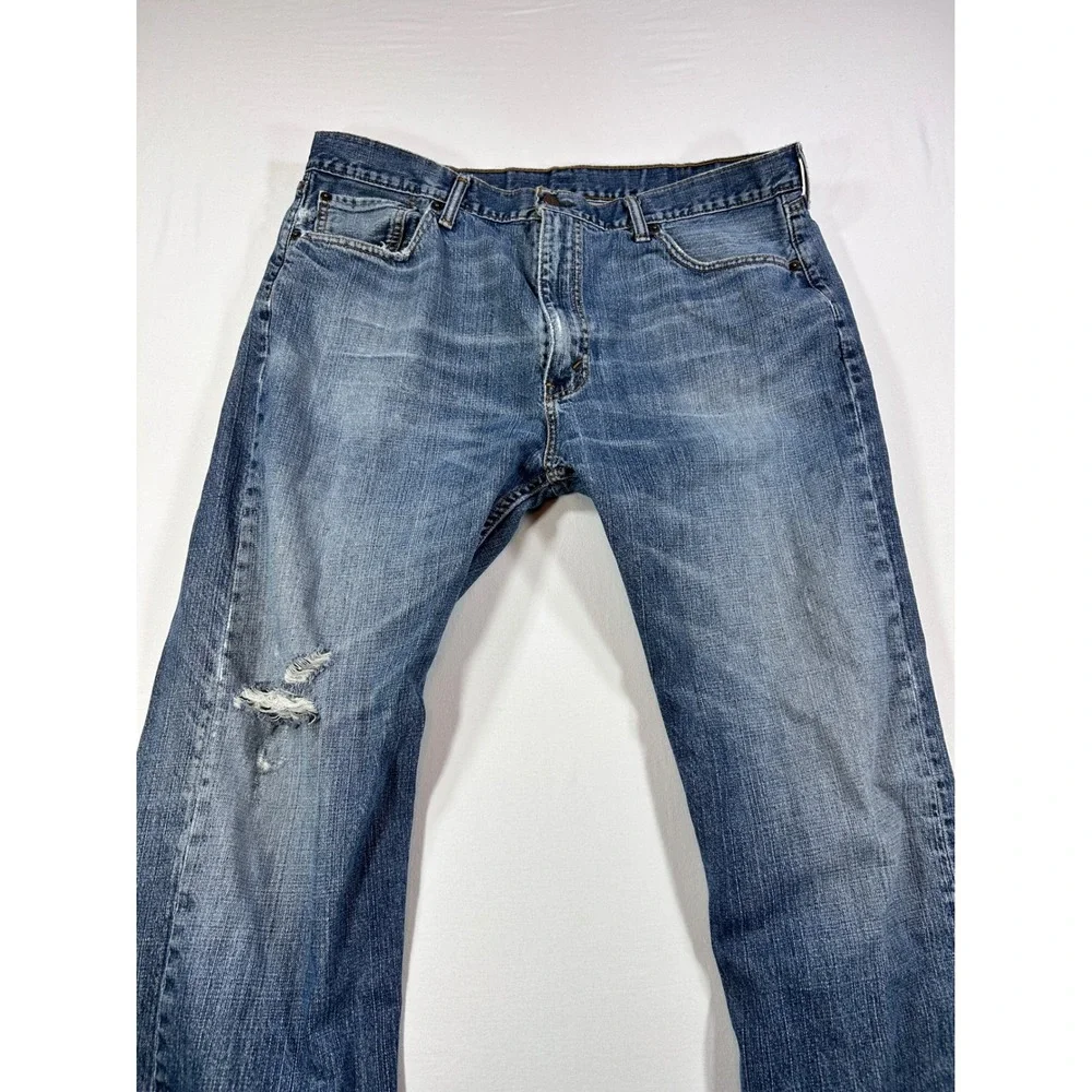 Levis 505 Regular Fit Straight Leg Blue Jeans Mens W40 L32 Distressed